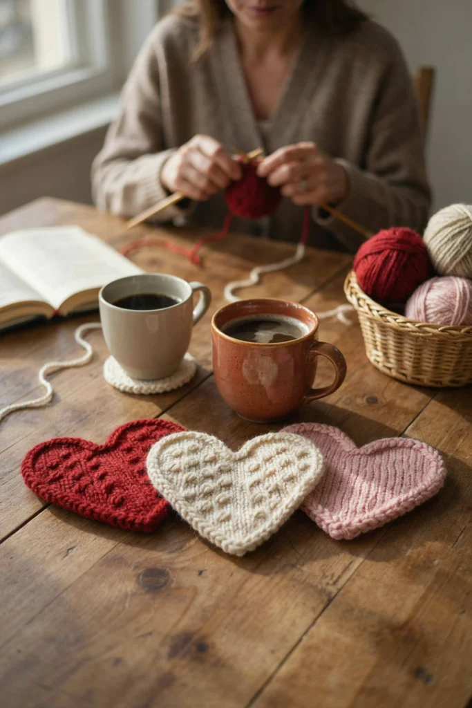 Knitted or Crocheted Heart Coasters