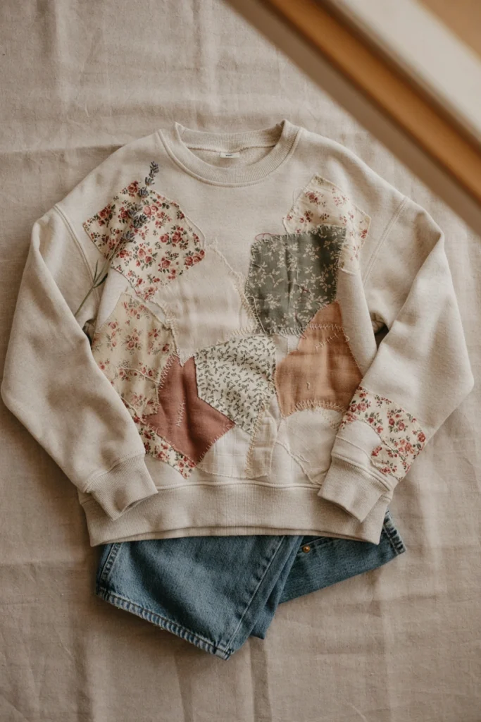 Vintage-Inspired Floral Patchwork Sweatshirt